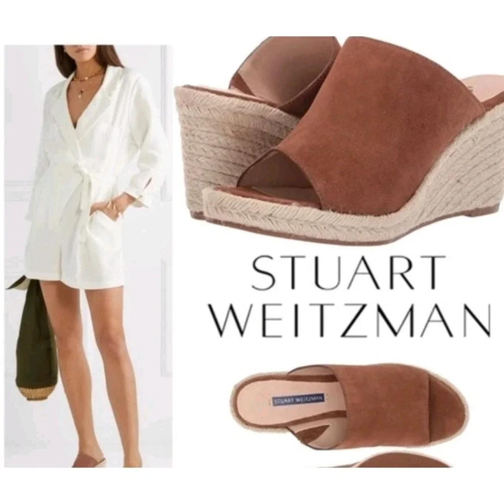 NEW! Stuart Weitzman 9 Marabella Espadrille Wedge In Basket Brown $359